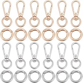 PH PandaHall 12 Sets Swivel Clasp Clips Double Opening Lobster Clasp 1.6x0.6 Lobster Clasp Spring Clip Snap Hook with 12pcs Gate Ring for Keys Lanyards Jewelry DIY, Platinum/Gold in Kuwait