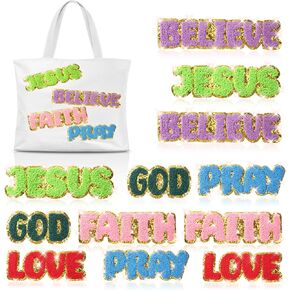 12 Pcs Christian Embroidered Iron on Patches Applique Chenille Patches Bulk Motivational Religious Sew On Applique for Clothes Backpacks Hats DIY Accessories(Colorful) in Kuwait