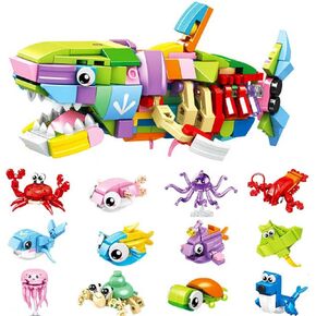 مجموعة مكعبات بناء الحيوانات البحرية من سلة عيد الفصح، 12 في 1 من ألعاب Ocean Creatures Shark Fidget Toys، هدايا الحفلات للأطفال، هدايا عيد ميلاد الفصول الدراسية للأولاد والبنات، حشو بيض عيد الفصح (12 حزمة) in Kuwait