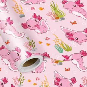 لفة ورق تغليف LeZakaa Axolotl Valentine، تصميم كرتوني وردي لطيف على شكل Axolotl، طباعة "أنا أحبك كثيرًا"، مثالية لتغليف هدايا الزفاف في عيد الحب، لفة صغيرة 17 بوصة × 16.4 قدم in Saudi Arabia