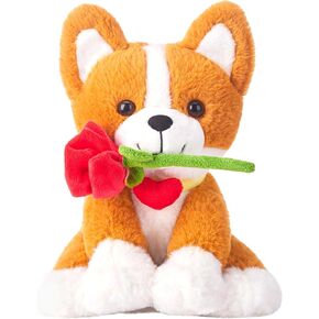 IKASA Corgi Dog Stuffed Animal Plush Toy with Rose Flower for Valentine,Cute Puppy 11" Soft Plushie,Gifts for Girlfriend in Kuwait