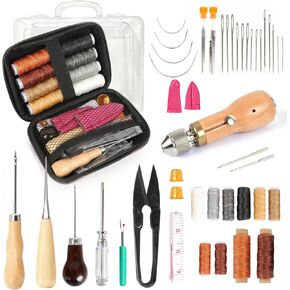 45PCS Leather Sewing Kit with Wooden Handle Awl Tool, Speedy Stitcher Sewing Awl Kit for Leather Repair, Shoes, Bags, Camping Gear, DIY Craft Beginners & Professionals in Kuwait