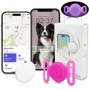 جهاز تعقب GPS للكلاب، جهاز تعقب صغير للقطط بنظام تحديد المواقع العالمي (GPS)، علامة تتبع للكلاب مع حامل، بدون رسوم شهرية، يعمل مع Apple Find My (iOS فقط)، جهاز تتبع الكلاب، مضاد للفقد، علامة مكتشف للحيوانات الأليفة/الأطفال (وردي مضيء). in Kuwait
