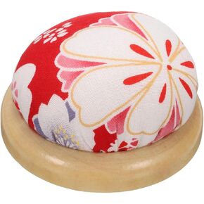 HARFINGTON Pin Cushion Wooden Base Japanese Style Round Pincushion Needle Holder for Sewing Quilting Needlework DIY Crafts, Red Floral Style in Saudi Arabia