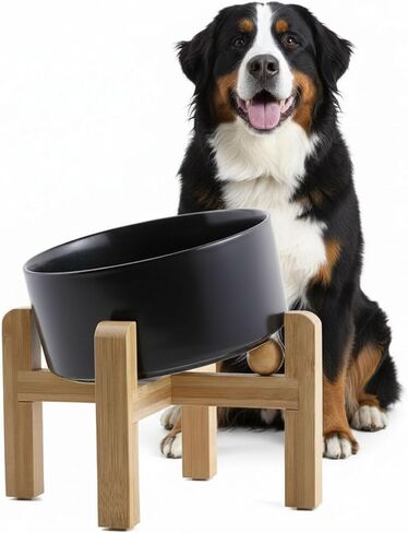 hjn Elevated Ceramic Dog Bowl 15°Slanted Raised Dog Bowl with Bamboo Stand for Small Medium Dogs and Cats, Pet Feeder -3.6-Cup (850ml)-Marble Gray in Saudi Arabia