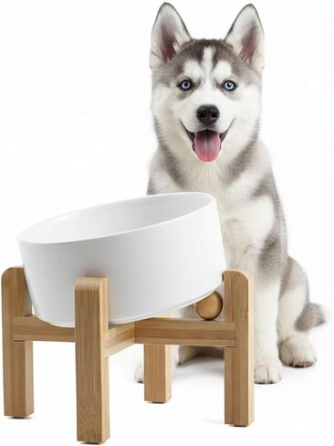 hjn Elevated Ceramic Dog Bowl 15°Slanted Raised Dog Bowl with Bamboo Stand for Small Medium Dogs and Cats, Pet Feeder -3.6-Cup (850ml)-Marble Gray in Saudi Arabia
