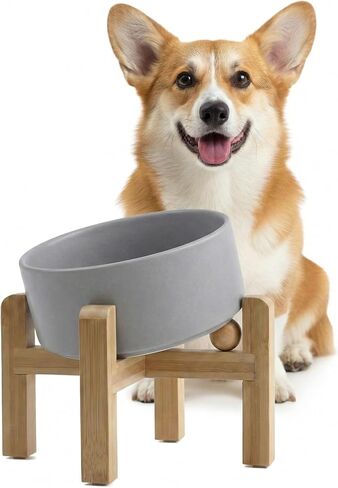 hjn Elevated Ceramic Dog Bowl 15°Slanted Raised Dog Bowl with Bamboo Stand for Small Medium Dogs and Cats, Pet Feeder -3.6-Cup (850ml)-Marble Gray in Saudi Arabia
