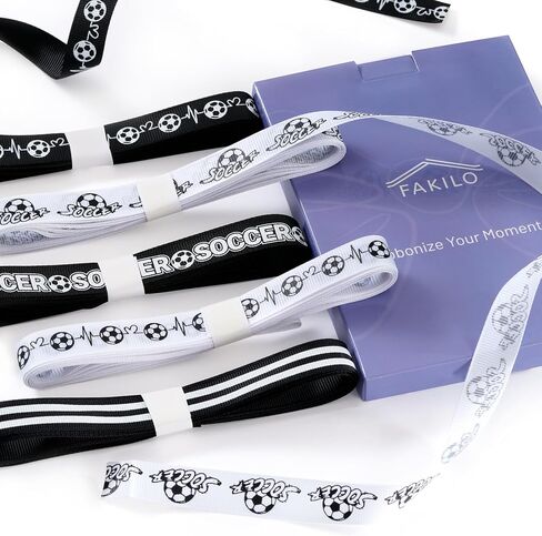 أشرطة كرة القدم 5 لفات 20 ياردة، أشرطة grosgrain مخططة باللون الأسود والأبيض مقاس 5/8 بوصة، أشرطة رياضية لديكور الحفلات وتغليف الهدايا وصنع أقواس ربطات الشعر وديكورات الفريق الرياضي in Saudi Arabia