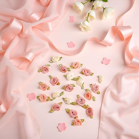100 Pcs 15mm Multicoloured Mini Rose Flowers Satin Ribbon Bows Appliques DIY Sewing Craft Accessories Wedding Bride Gift Decoration, Fabric Ribbons, Ribbons, Decorations in Saudi Arabia