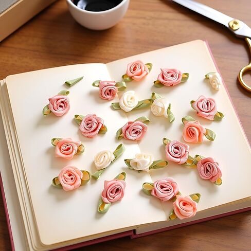 100 Pcs 15mm Multicoloured Mini Rose Flowers Satin Ribbon Bows Appliques DIY Sewing Craft Accessories Wedding Bride Gift Decoration, Fabric Ribbons, Ribbons, Decorations in Saudi Arabia