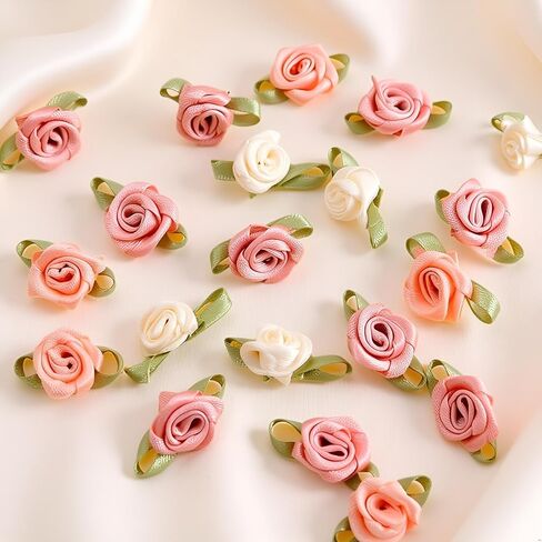 100 Pcs 15mm Multicoloured Mini Rose Flowers Satin Ribbon Bows Appliques DIY Sewing Craft Accessories Wedding Bride Gift Decoration, Fabric Ribbons, Ribbons, Decorations in Saudi Arabia