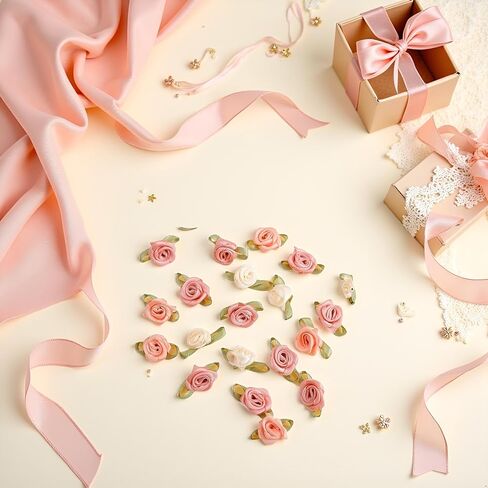 100 Pcs 15mm Multicoloured Mini Rose Flowers Satin Ribbon Bows Appliques DIY Sewing Craft Accessories Wedding Bride Gift Decoration, Fabric Ribbons, Ribbons, Decorations in Saudi Arabia