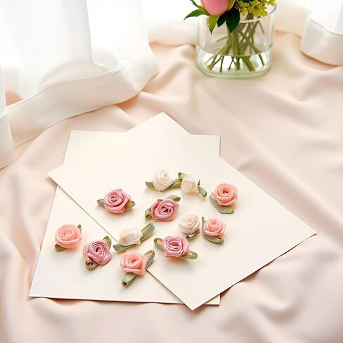 100 Pcs 15mm Multicoloured Mini Rose Flowers Satin Ribbon Bows Appliques DIY Sewing Craft Accessories Wedding Bride Gift Decoration, Fabric Ribbons, Ribbons, Decorations in Saudi Arabia