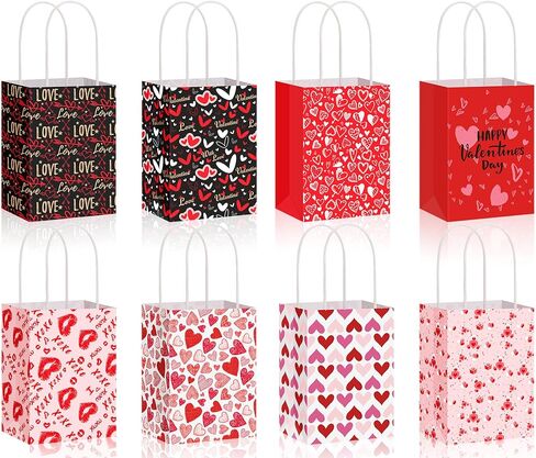 Spakon 8 Pcs Valentines Day Gift Bags Valentines Paper Gift Bags with Handles Bag for Cards, Galentines, Teacher Present, Classroom Party, Wedding Birthday Party Favor (5.5 x 4 x 2.75 Inch) in Saudi Arabia