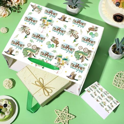 Yomaiha Mallard Duck Baby Shower Paper Gift Bag Welcome Baby Mallard Duck Birthday Gift Bag with Wrapping Paper and Card Green Duck Hunting Bag for Boys Girls Newborn Baby Shower Party Supplies in Saudi Arabia