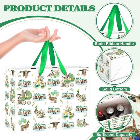 Yomaiha Mallard Duck Baby Shower Paper Gift Bag Welcome Baby Mallard Duck Birthday Gift Bag with Wrapping Paper and Card Green Duck Hunting Bag for Boys Girls Newborn Baby Shower Party Supplies in Saudi Arabia
