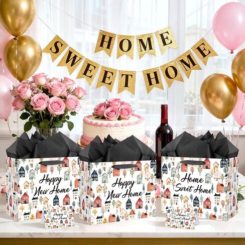 TagreSpike Housewarming Gifts Bag with Tissue Paper Greeting Card, Home Sweet Home Gift Bags Houses Print Wrapping Paper Bag for Friends Neighbors New House Buyers Agent Present Supplies in Saudi Arabia