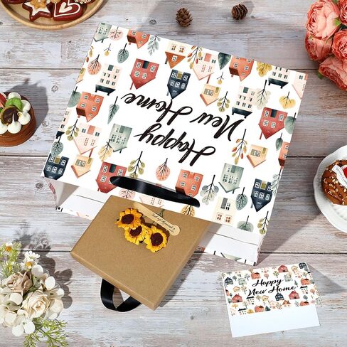 TagreSpike Housewarming Gifts Bag with Tissue Paper Greeting Card, Home Sweet Home Gift Bags Houses Print Wrapping Paper Bag for Friends Neighbors New House Buyers Agent Present Supplies in Saudi Arabia