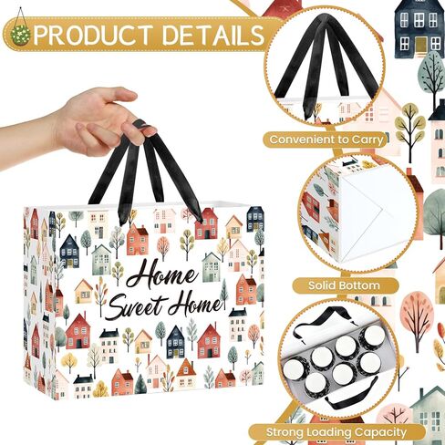 TagreSpike Housewarming Gifts Bag with Tissue Paper Greeting Card, Home Sweet Home Gift Bags Houses Print Wrapping Paper Bag for Friends Neighbors New House Buyers Agent Present Supplies in Saudi Arabia