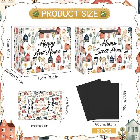 TagreSpike Housewarming Gifts Bag with Tissue Paper Greeting Card, Home Sweet Home Gift Bags Houses Print Wrapping Paper Bag for Friends Neighbors New House Buyers Agent Present Supplies in Saudi Arabia