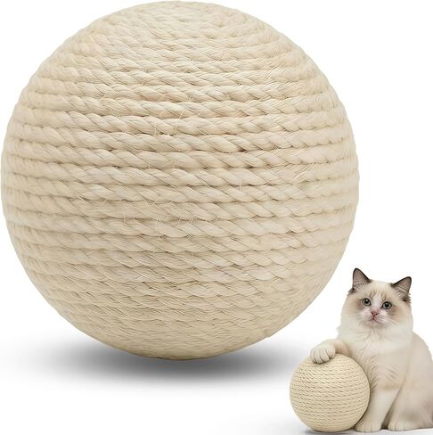 4-Inch Sisal Cat Toy Balls with Crinkle Sound | Indoor Cat Toys for Teething, Claw Sharpening & Play | Large Size Prevents Rolling Under Furniture (White) in Saudi Arabia