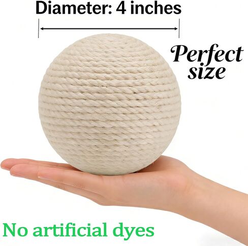 4-Inch Sisal Cat Toy Balls with Crinkle Sound | Indoor Cat Toys for Teething, Claw Sharpening & Play | Large Size Prevents Rolling Under Furniture (White) in Saudi Arabia