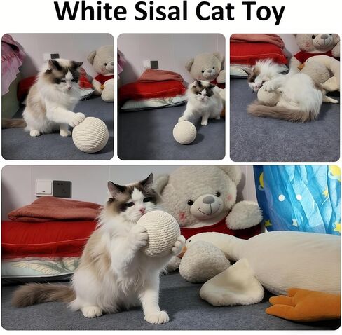 4-Inch Sisal Cat Toy Balls with Crinkle Sound | Indoor Cat Toys for Teething, Claw Sharpening & Play | Large Size Prevents Rolling Under Furniture (White) in Saudi Arabia