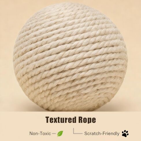4-Inch Sisal Cat Toy Balls with Crinkle Sound | Indoor Cat Toys for Teething, Claw Sharpening & Play | Large Size Prevents Rolling Under Furniture (White) in Saudi Arabia