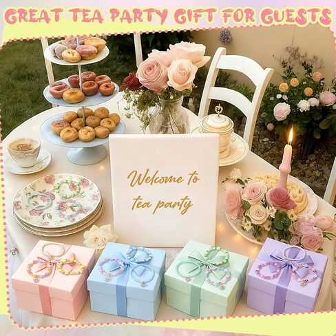 Cunno 36 Pcs Tea Party Favors Bracelets Bulk for Girls Kids Teapot Beaded Bracelets Tea Princess Party Favors Supplies Accessories Pendant Gifts for Little Girls Toddler Birthday Decorations, 4 Colors in Saudi Arabia