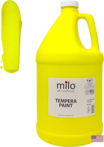 milo Fluorescent Yellow Neon Tempera Paint | 128 oz Bottle, 1 Gallon | Glows UV in Black Light | Non-Toxic Made in USA | Bulk Art Paint for Party, Student, Classroom, Artist in Saudi Arabia