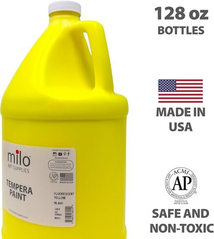 milo Fluorescent Yellow Neon Tempera Paint | 128 oz Bottle, 1 Gallon | Glows UV in Black Light | Non-Toxic Made in USA | Bulk Art Paint for Party, Student, Classroom, Artist in Saudi Arabia