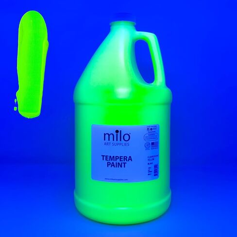 milo Fluorescent Yellow Neon Tempera Paint | 128 oz Bottle, 1 Gallon | Glows UV in Black Light | Non-Toxic Made in USA | Bulk Art Paint for Party, Student, Classroom, Artist in Saudi Arabia