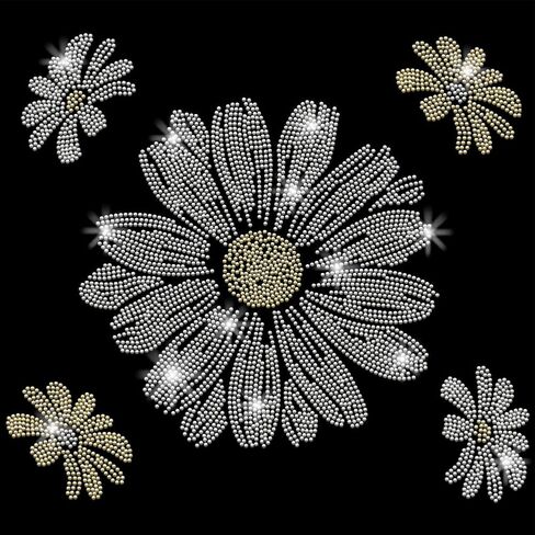 SUPERDANT Daisy Crystal Rhinestone Decals Daisy Rhinestone Transfers Patches Flower Iron on Applique Diamond Heat Transfer Sticker for Girl Colthing Hooded Sweatshirt Decoration in Saudi Arabia