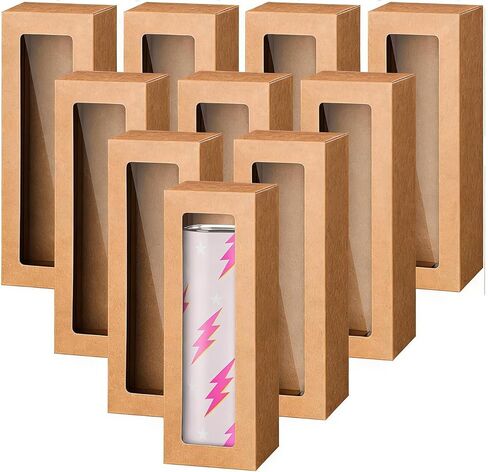 HOUPOUSEN 10 Pcs Tumbler Gift Box,7.87x3.15x3.15 Inch Clear Wine Glass Gift Boxes with Window for 12oz 16oz 20oz Drinking Cup Glasses Jars Mug Can Blanks,No Ribbon (White) in Saudi Arabia