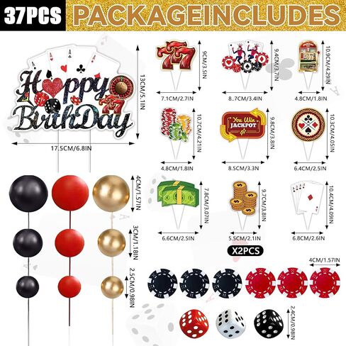 37 قطعة من زينة كعكة الكازينو، النرد، الرقائق، ماكينات القمار، العملات الذهبية، أغطية الكب كيك، لوازم حفلات أعياد الميلاد في لاس فيغاس in Kuwait