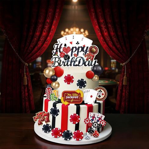 37 قطعة من زينة كعكة الكازينو، النرد، الرقائق، ماكينات القمار، العملات الذهبية، أغطية الكب كيك، لوازم حفلات أعياد الميلاد في لاس فيغاس in Kuwait
