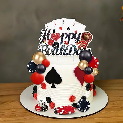 37 قطعة من زينة كعكة الكازينو، النرد، الرقائق، ماكينات القمار، العملات الذهبية، أغطية الكب كيك، لوازم حفلات أعياد الميلاد في لاس فيغاس in Kuwait