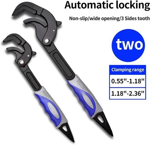 مجموعة مفاتيح عدة عالمية قابلة للتعديل من قطعتين من فوميكس، مناسبة لمفصل انزلاق/مضخة مياه/زرادية مفاصل اخدود، مقاس صغير مفتوح 0.55-1.18 انش، حجم كبير مفتوح 1.2-2.36 انش، 3 اسنان جانبية in Kuwait