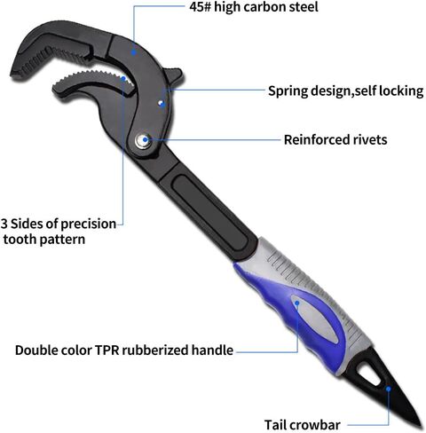مجموعة مفاتيح عدة عالمية قابلة للتعديل من قطعتين من فوميكس، مناسبة لمفصل انزلاق/مضخة مياه/زرادية مفاصل اخدود، مقاس صغير مفتوح 0.55-1.18 انش، حجم كبير مفتوح 1.2-2.36 انش، 3 اسنان جانبية in Kuwait