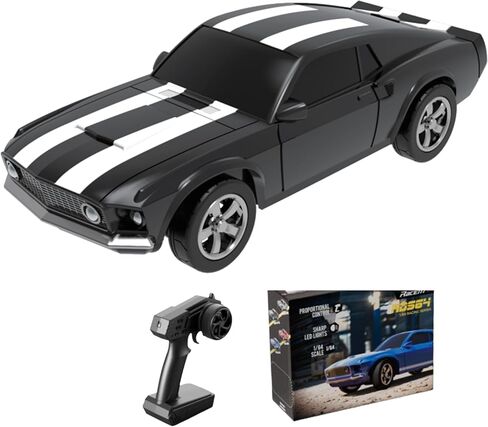 سيارة Drift RC بمقياس 1/64، سيارة رياضية صغيرة بتردد 2.4 جيجا هرتز، مجهزة بمصابيح LED وسيارات موستانج ريترو مع جيروسكوب مدمج، محرك خلفي احترافي، وقت قيادة 30 دقيقة (أزرق) in Kuwait