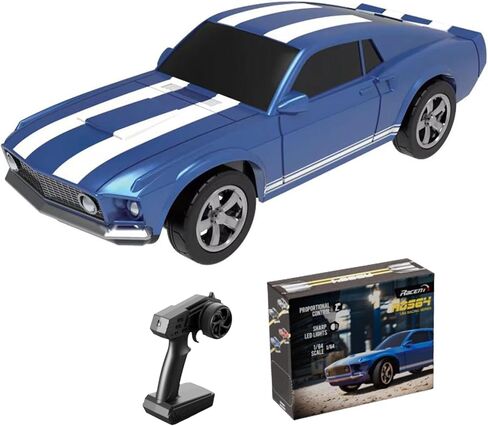 سيارة Drift RC بمقياس 1/64، سيارة رياضية صغيرة بتردد 2.4 جيجا هرتز، مجهزة بمصابيح LED وسيارات موستانج ريترو مع جيروسكوب مدمج، محرك خلفي احترافي، وقت قيادة 30 دقيقة (أزرق) in Kuwait