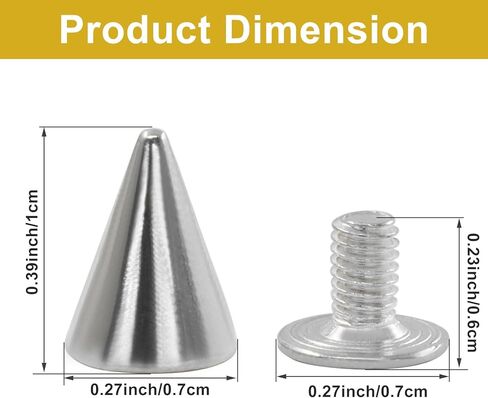 BokWin 100 Pack 10mm Metal Cone Spikes Screwback Studs - DIY Leathercraft Decoration Kit for Punk Rock Style Clothing, Shoes, Belts, Bags & Accessories（Silver） in Saudi Arabia