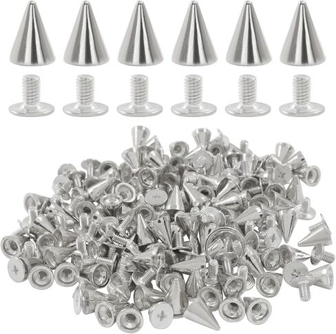 BokWin 100 Pack 10mm Metal Cone Spikes Screwback Studs - DIY Leathercraft Decoration Kit for Punk Rock Style Clothing, Shoes, Belts, Bags & Accessories（Silver） in Saudi Arabia