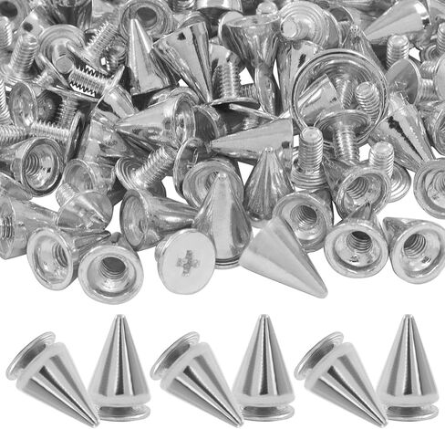 BokWin 100 Pack 10mm Metal Cone Spikes Screwback Studs - DIY Leathercraft Decoration Kit for Punk Rock Style Clothing, Shoes, Belts, Bags & Accessories（Silver） in Saudi Arabia