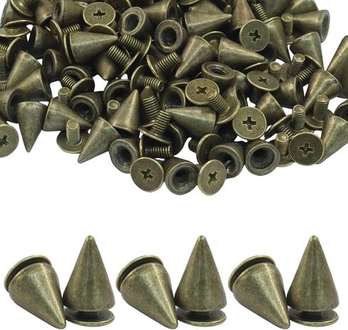 BokWin 100 Pack 10mm Metal Cone Spikes Screwback Studs - DIY Leathercraft Decoration Kit for Punk Rock Style Clothing, Shoes, Belts, Bags & Accessories（Silver） in Saudi Arabia