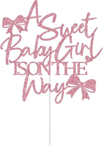 A Sweet Baby Girl is on The Way Cake Topper, Bow Baby Shower Cake Topper, Welcome Baby Girl, Bow Themed Girls Baby Shower Party Decorations, Pink Glitter in Saudi Arabia