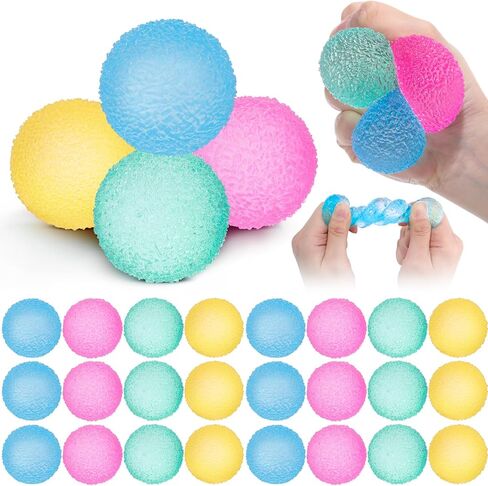 24 Pcs Textured Mini Stress Balls 1.6 Sensory Memory Gel Fidget Soft Ball for Adults Quiet Anxiety Relief Squeeze Balls for Hand Exercise Party Supplies Gifts, 4 Colors in Kuwait