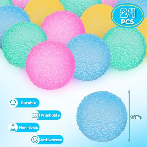 24 Pcs Textured Mini Stress Balls 1.6 Sensory Memory Gel Fidget Soft Ball for Adults Quiet Anxiety Relief Squeeze Balls for Hand Exercise Party Supplies Gifts, 4 Colors in Kuwait