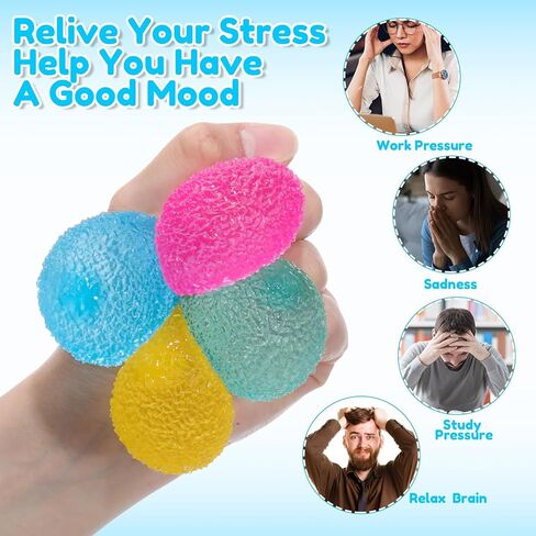 24 Pcs Textured Mini Stress Balls 1.6 Sensory Memory Gel Fidget Soft Ball for Adults Quiet Anxiety Relief Squeeze Balls for Hand Exercise Party Supplies Gifts, 4 Colors in Kuwait