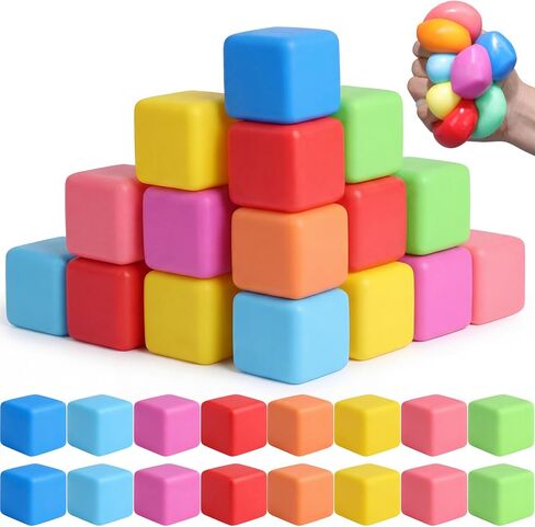 64 Pack Slow Rising Stress Cube Dough Stress Balls Soft Square Pull Stretch Cubes Ice Cube Sensory Balls for Anxiety Relief, Classroom Prize Party Favors Goodie Bag Stuffers in Kuwait